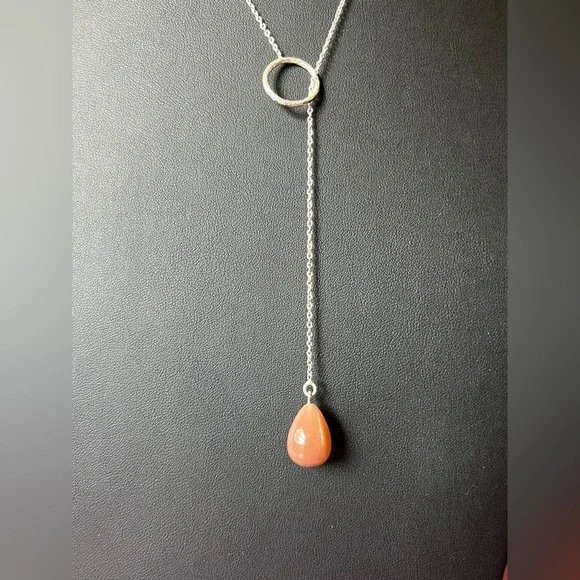 Peach Moonstone Sterling Silver Lariat Necklace - Picture 4 of 5